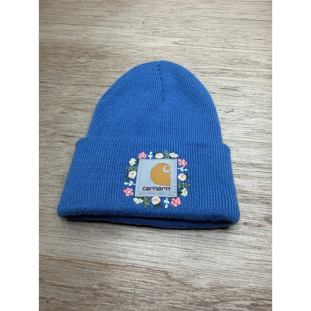 Blue Carhartt Flower Embroidered Toddler Infant Beanie